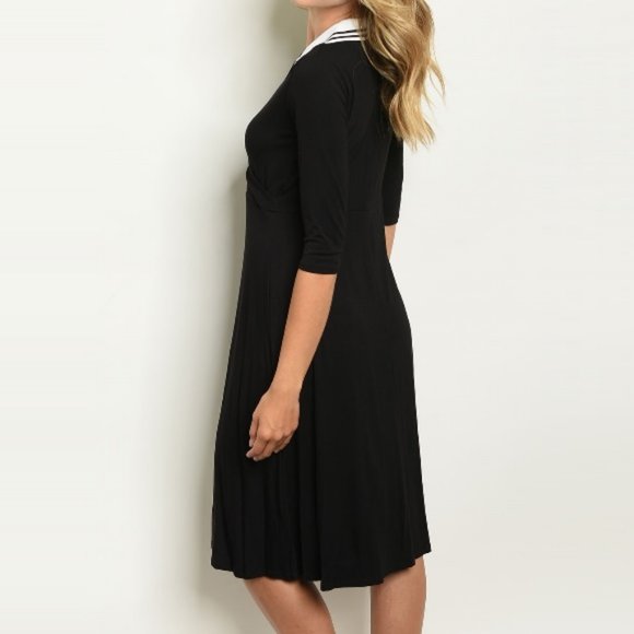 Faux Wrap Split Neck Women's Collared Shift Dress - Picture 2 of 6